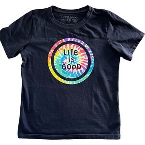 Life Is Good Kids Short Sleeve Tee - Black with Rainbow Graphic